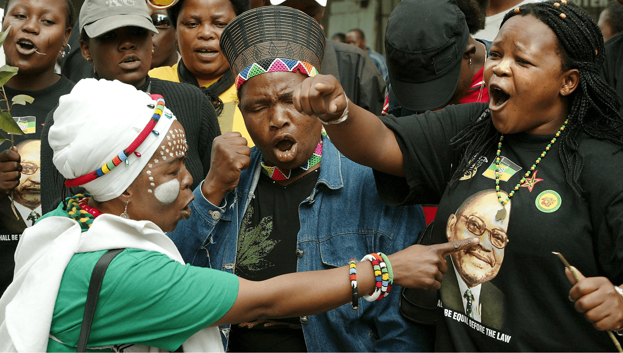 3 people animated chanting and dancing at protest